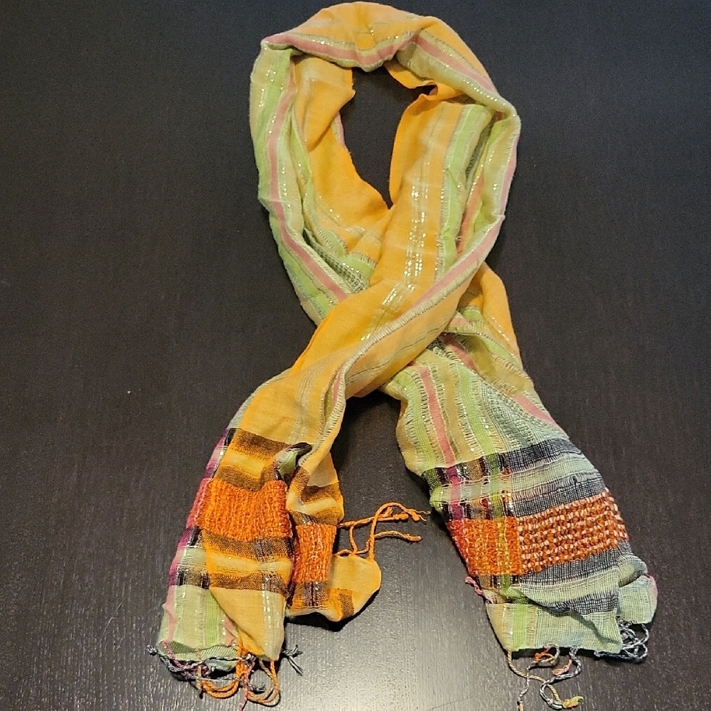 Shimmering Multicolor Striped Women's Scarf w/Silver Threading